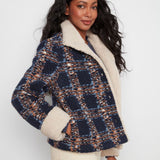 Plaid Bouclé Jacket With Sherpa Trim