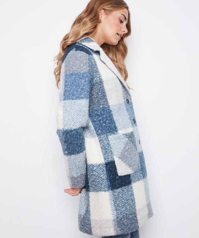 Plaid Boucle Knit Coat - Storm