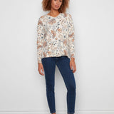 Printed Plush Knit V-Neck Sweater