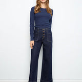Wide Leg Button Front Pants with Patch Pockets