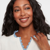 V-Neck Sweater with Woven Trim
