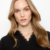 V-Neck Sweater with Woven Trim