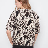Elbow Sleeve Balloon Shape Printed Sweater