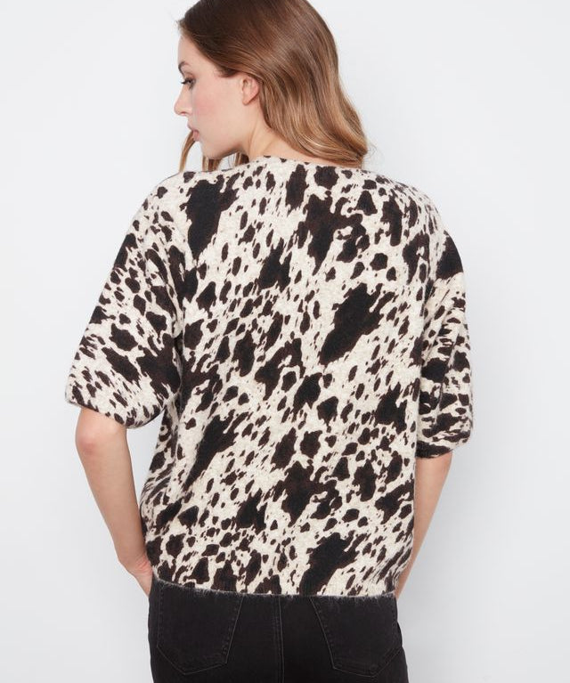Elbow Sleeve Balloon Shape Printed Sweater
