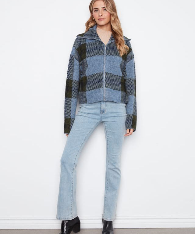 Plaid Zip-Up Cardigan