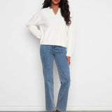 V-Neck Sweater with Woven Trim