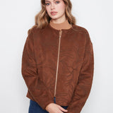 Embroidered Faux Suede Bomber Jacket