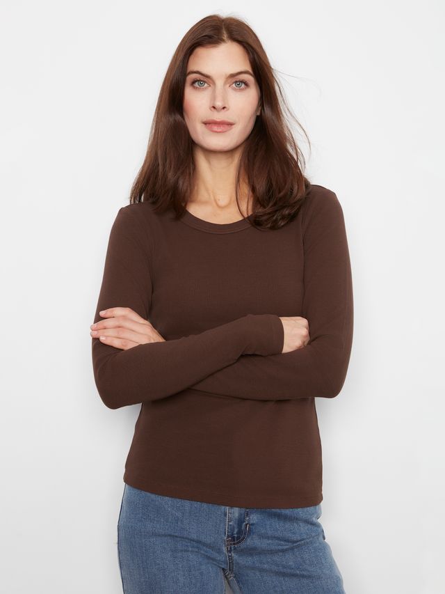 Tencel Rib Long Sleeve Crew Neck - Truffle