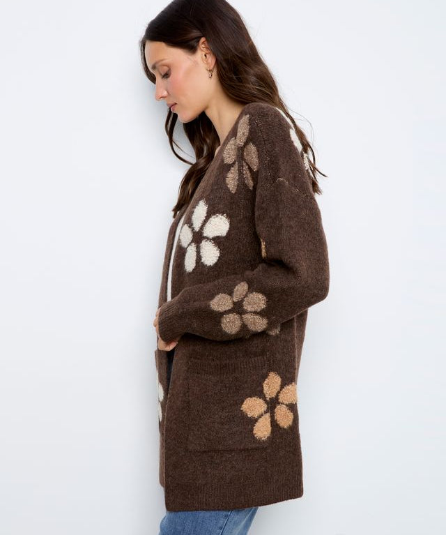 Flower Boucle Long Sleeve Cardigan