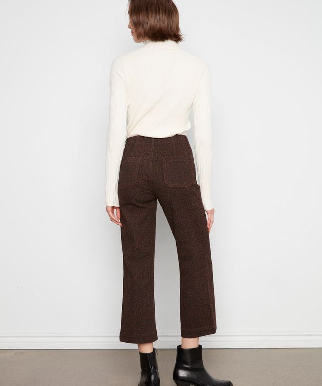 Printed Cropped Wide Leg Twill Pants
