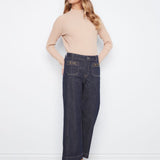 Cropped Patch Pocket Wide Leg Jeans with Horsebit