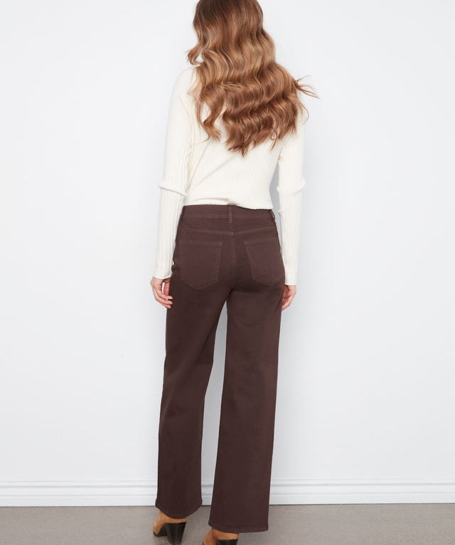 Wide Leg Colored Twill Pants with all over front embroidery