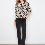 Elbow Sleeve Balloon Shape Printed Sweater