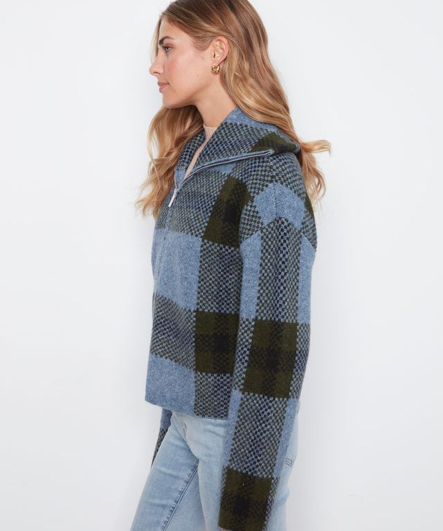 Plaid Zip-Up Cardigan