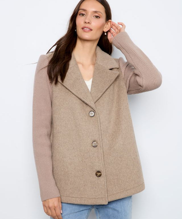 Wool Blend Jacket with Rib Sleeve