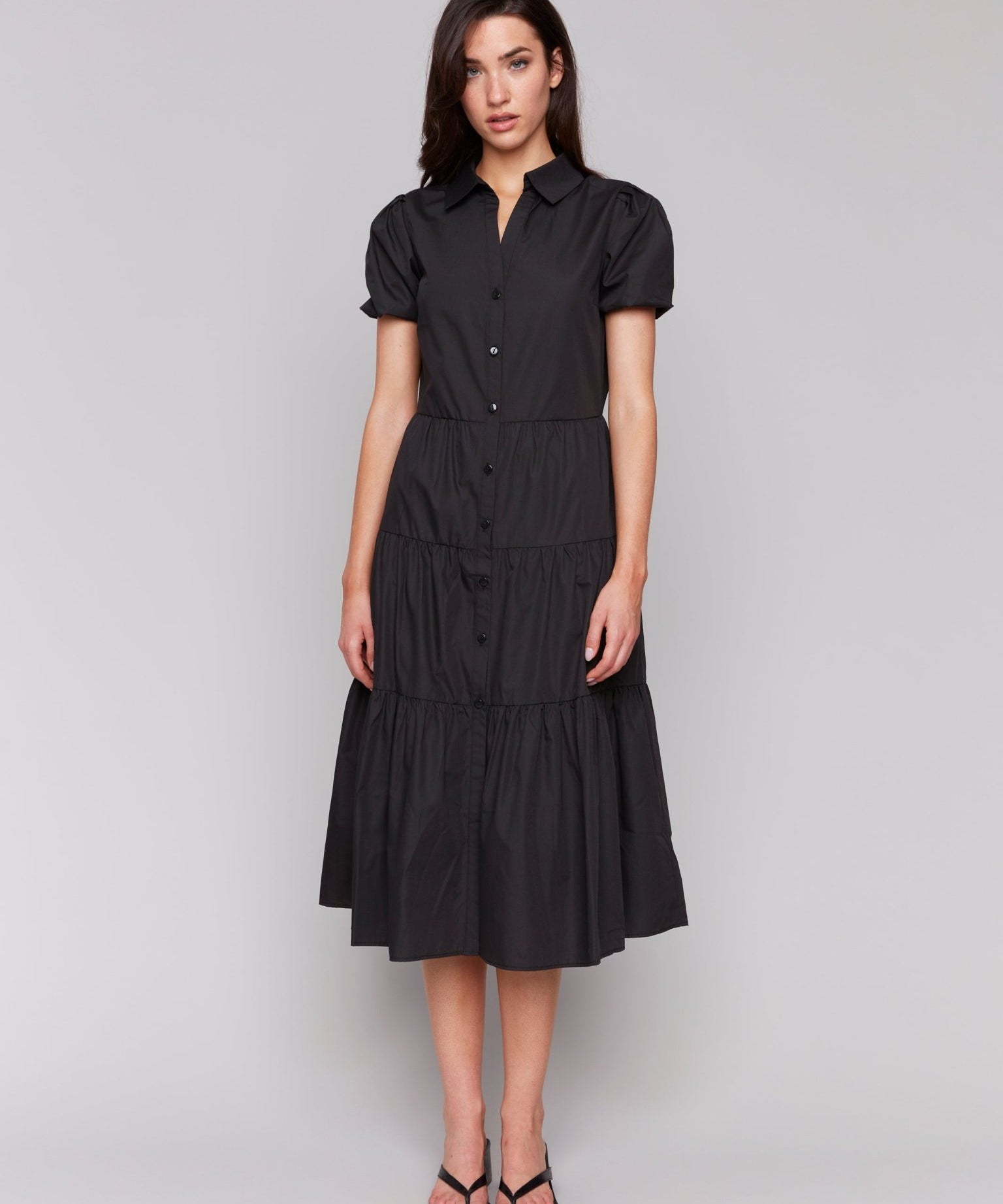Poplin Puff Sleeve Button - Down Maxi Dress - Charlie B - 690178625015 - Sugar River Shoppe - 