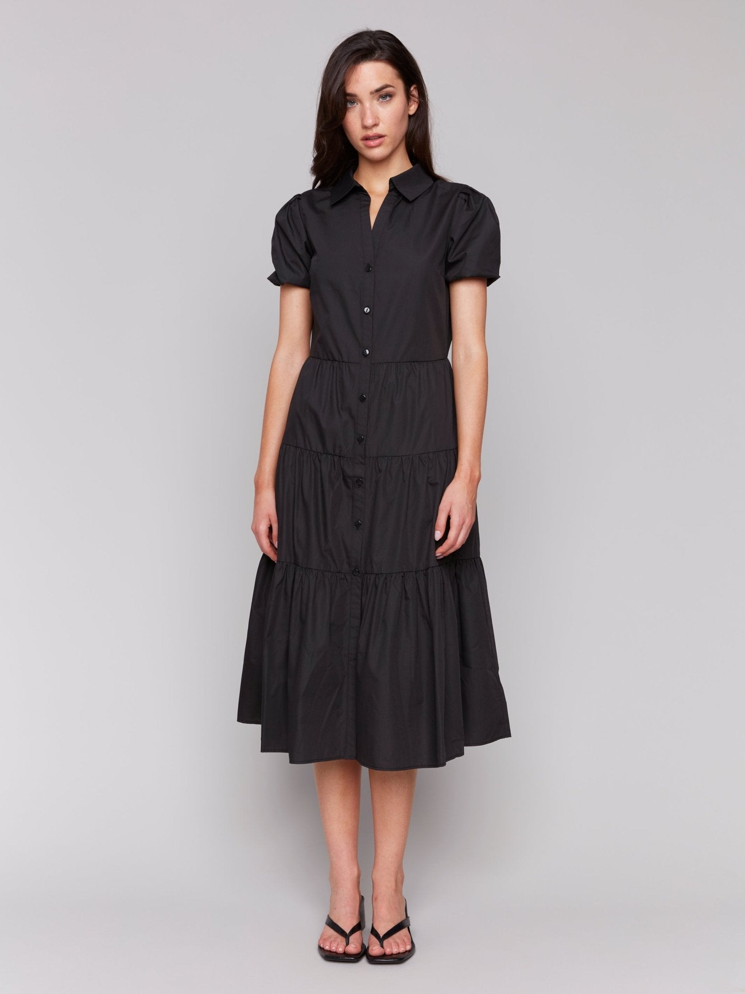 Poplin Puff Sleeve Button - Down Maxi Dress - Charlie B - 690178625015 - Sugar River Shoppe - 