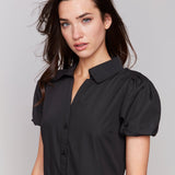 Poplin Puff Sleeve Button - Down Maxi Dress - Charlie B - 690178625015 - Sugar River Shoppe - 