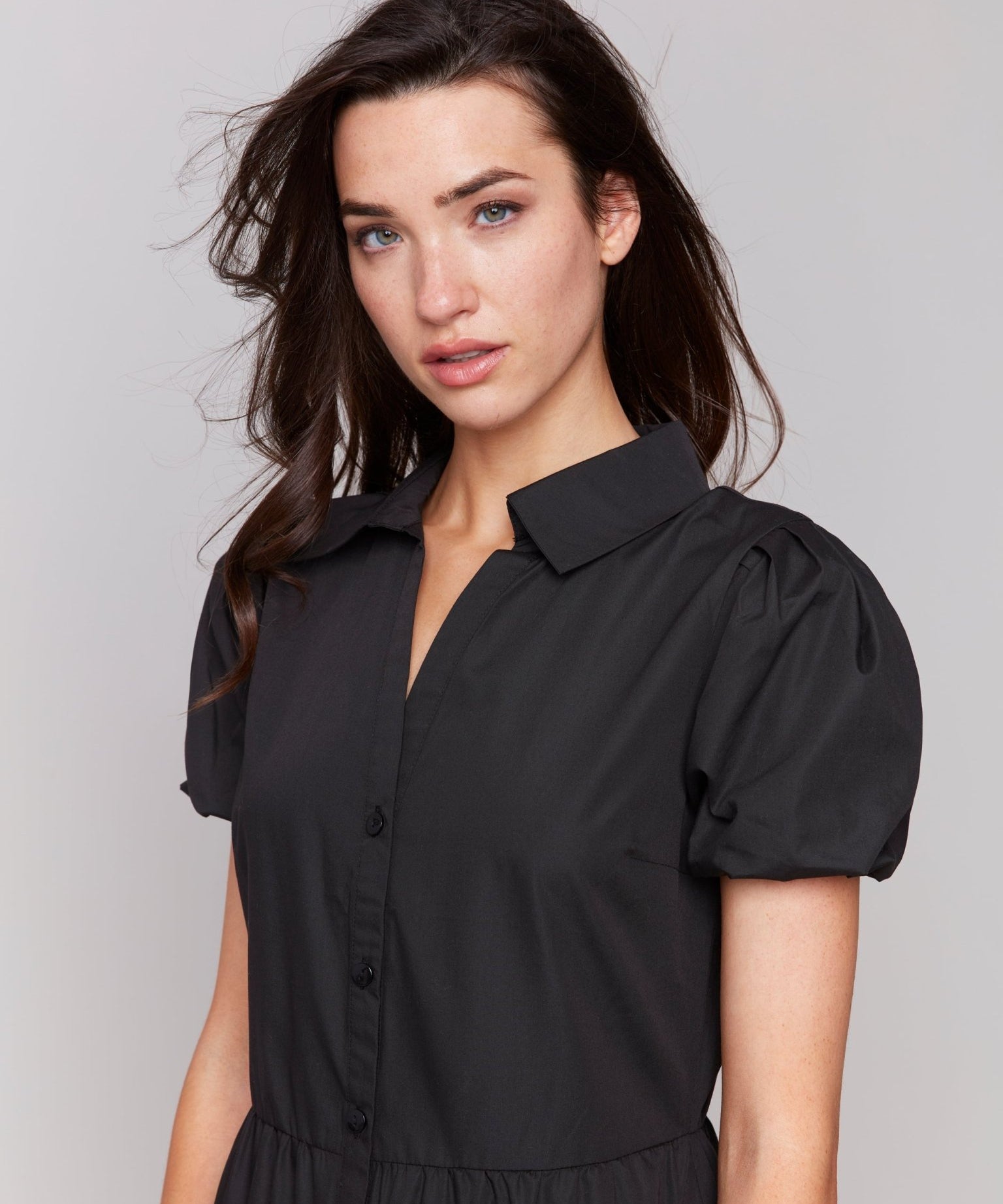 Poplin Puff Sleeve Button - Down Maxi Dress - Charlie B - 690178625015 - Sugar River Shoppe - 