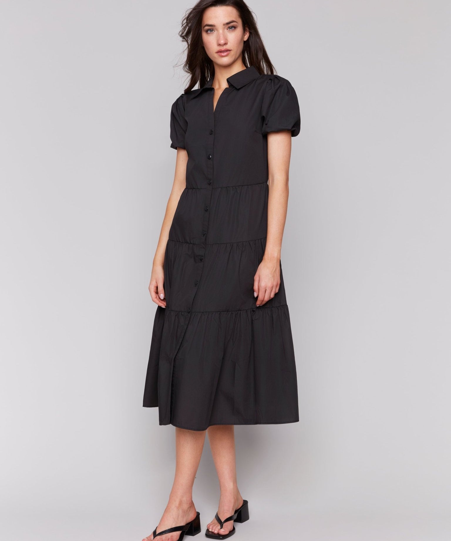 Poplin Puff Sleeve Button - Down Maxi Dress - Charlie B - 690178625015 - Sugar River Shoppe - 