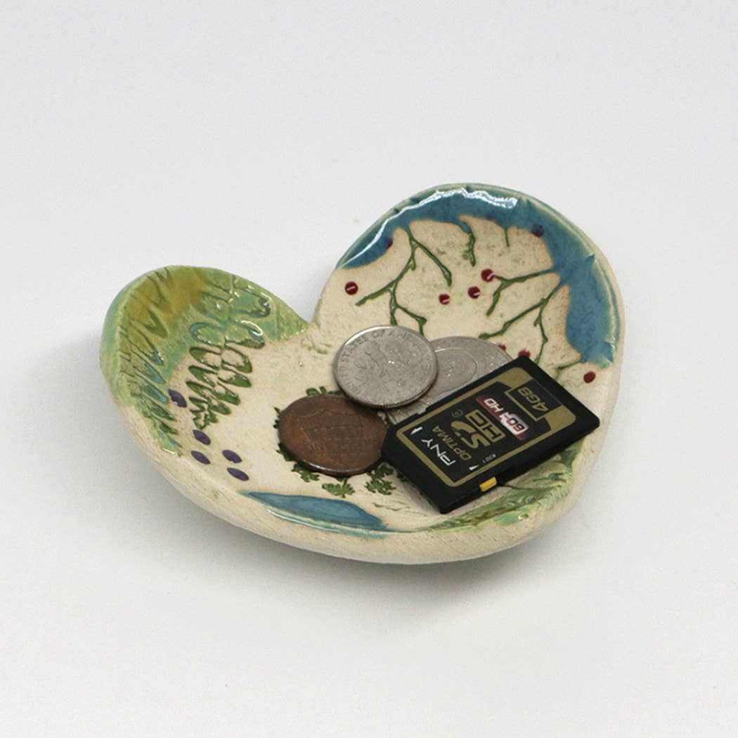 Pottery Dish Bowl - Heart Large Pressed Flowers - Walton Clay Studio - 49090600 - Sugar River Shoppe - 