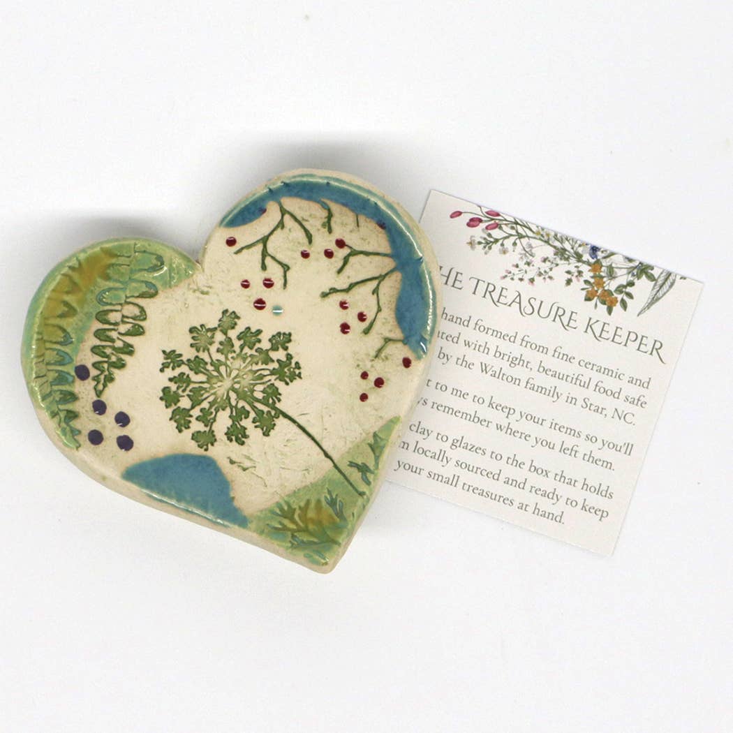Pottery Dish Bowl - Heart Large Pressed Flowers - Walton Clay Studio - 49090600 - Sugar River Shoppe - 