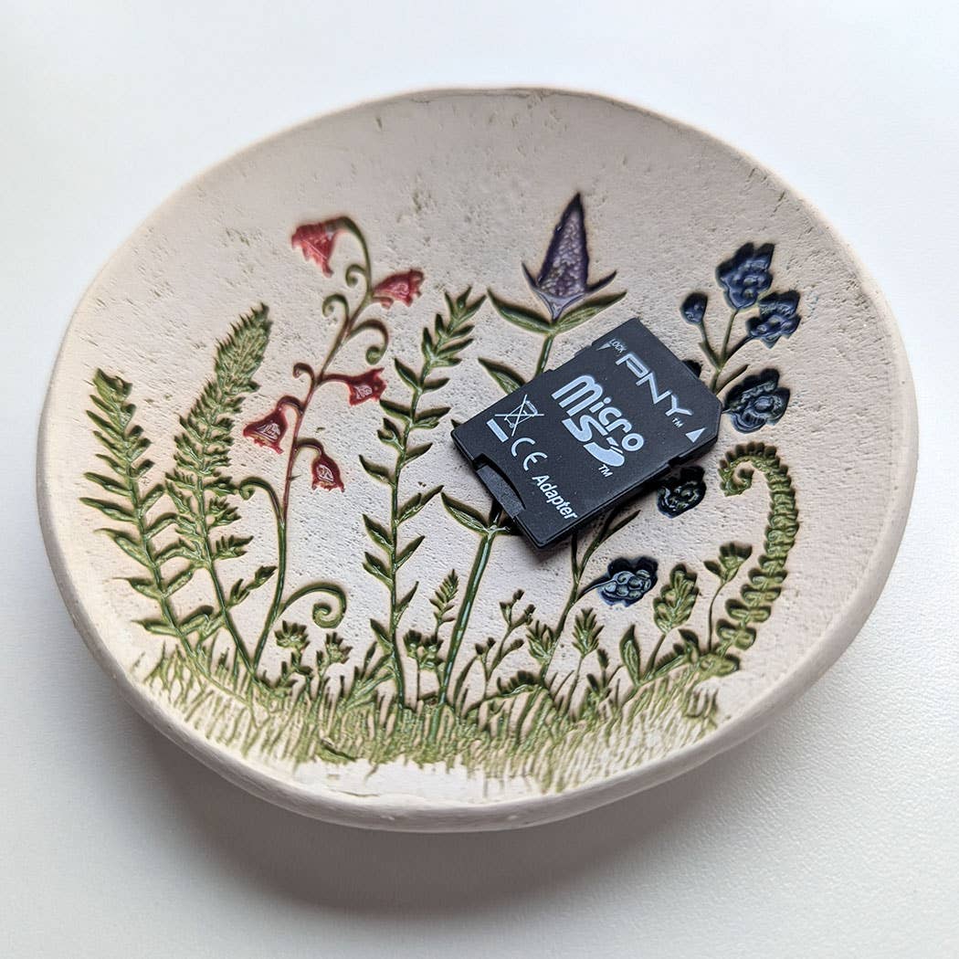 Pottery Dish Bowl - Lg Wildflower Scene - Walton Clay Studio - 48893992 - Sugar River Shoppe - 