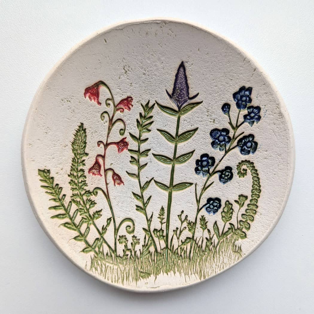 Pottery Dish Bowl - Lg Wildflower Scene - Walton Clay Studio - 48893992 - Sugar River Shoppe - 