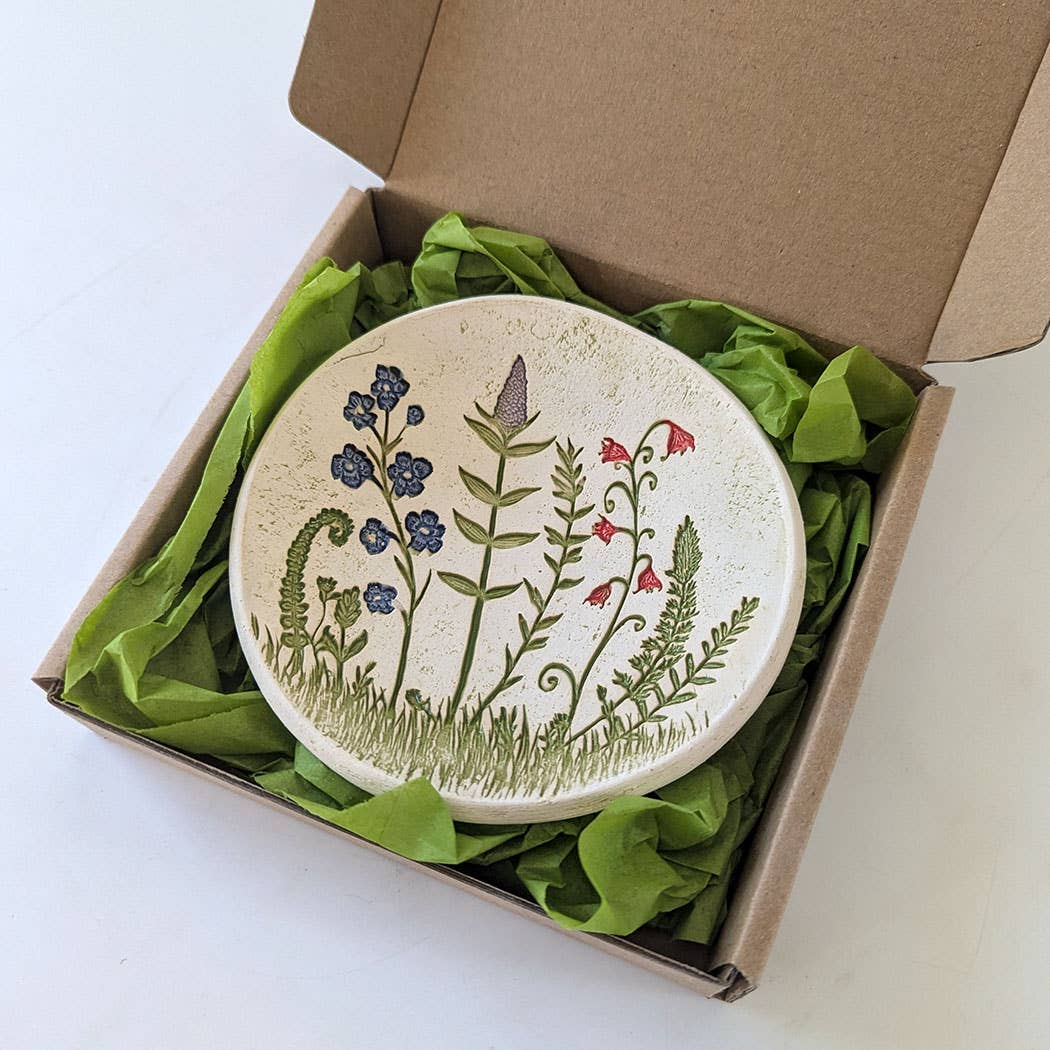 Pottery Dish Bowl - Lg Wildflower Scene - Walton Clay Studio - 48893992 - Sugar River Shoppe - 