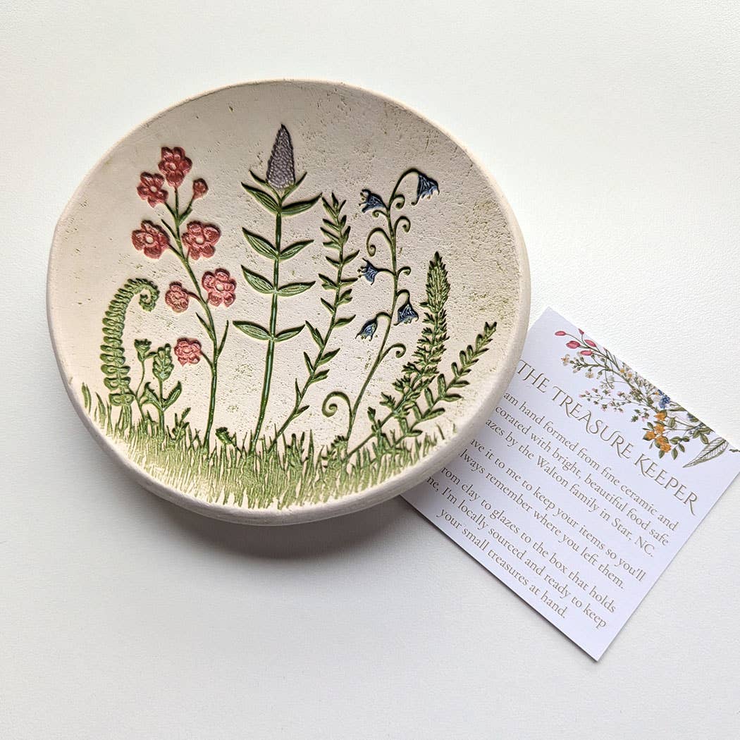 Pottery Dish Bowl - Lg Wildflower Scene - Walton Clay Studio - 48893992 - Sugar River Shoppe - 