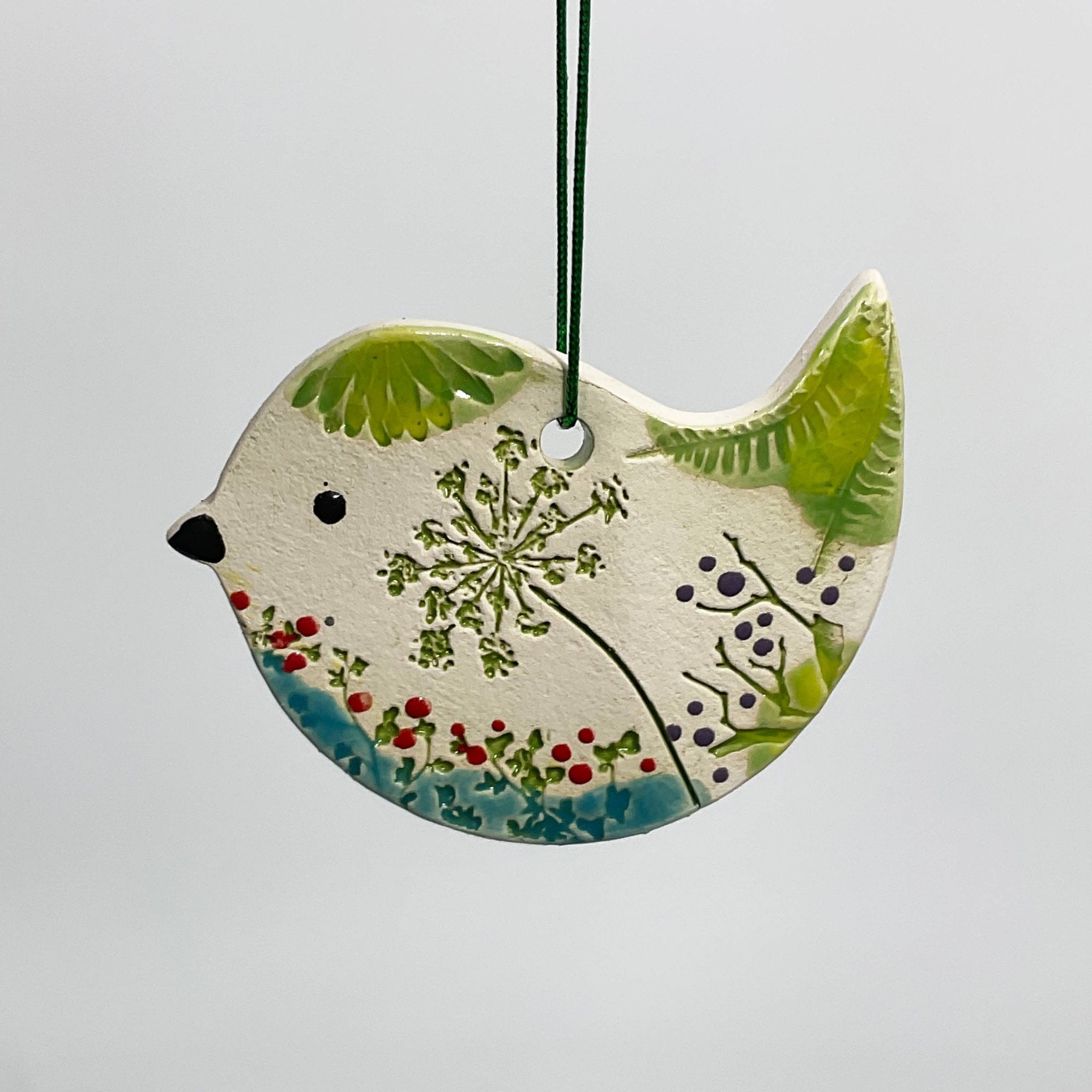 Pottery Ornament - Bird (Pressed Flowers) - Walton Clay Studio - 49451048 - Sugar River Shoppe - 