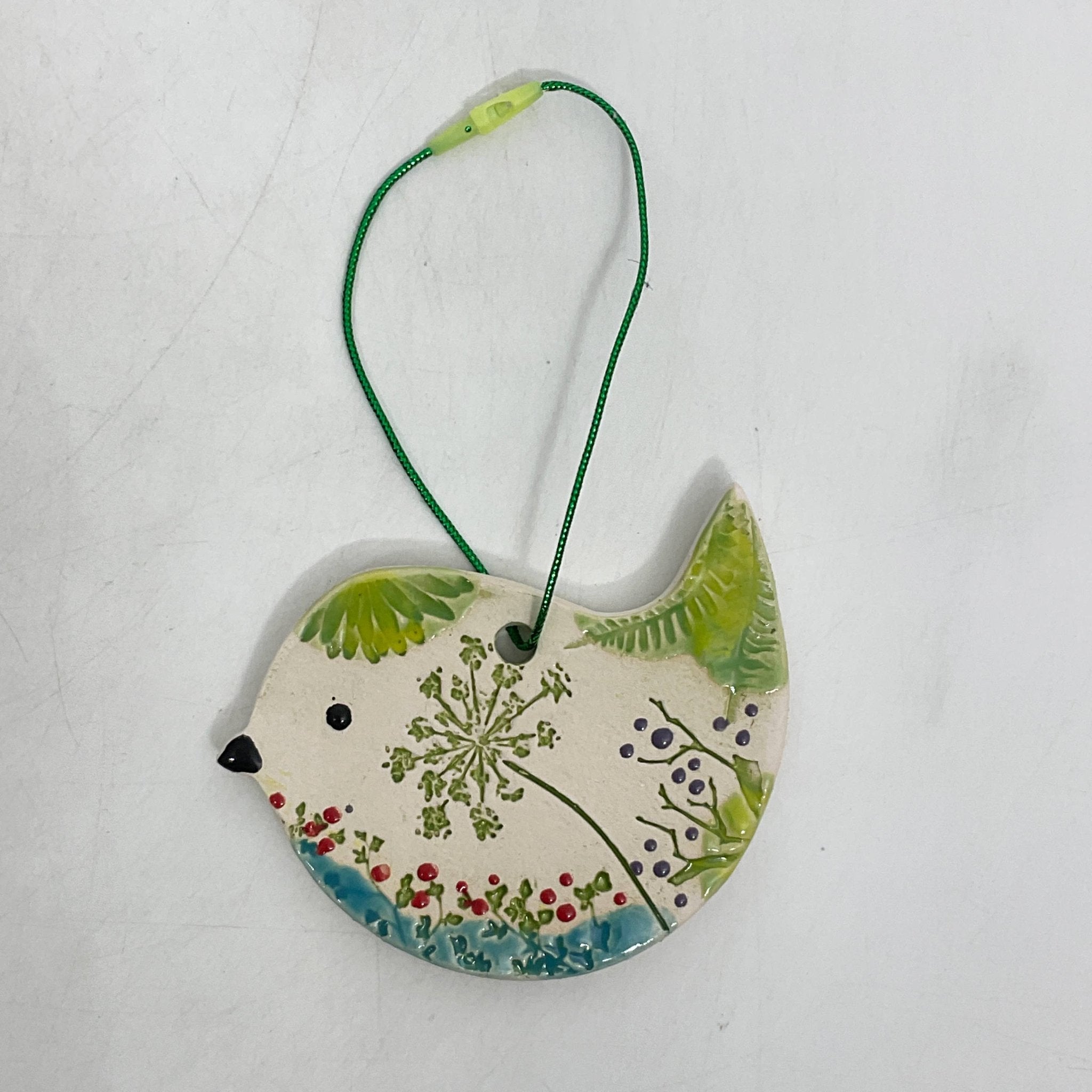 Pottery Ornament - Bird (Pressed Flowers) - Walton Clay Studio - 49451048 - Sugar River Shoppe - 