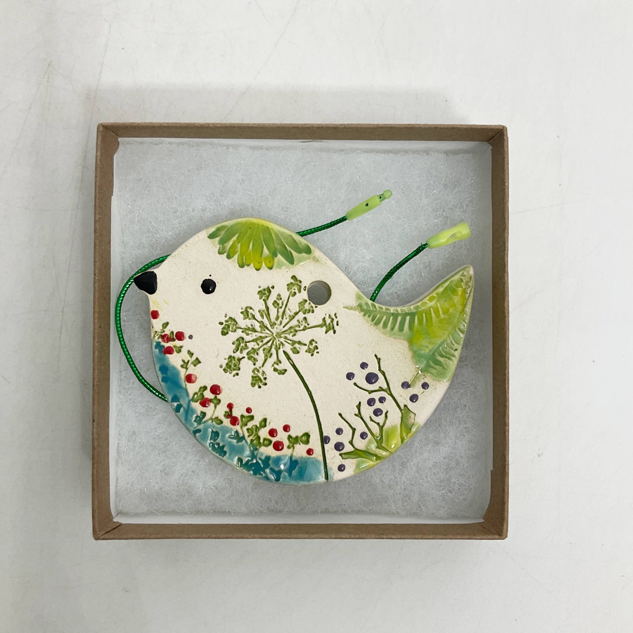 Pottery Ornament - Bird (Pressed Flowers) - Walton Clay Studio - 49451048 - Sugar River Shoppe - 
