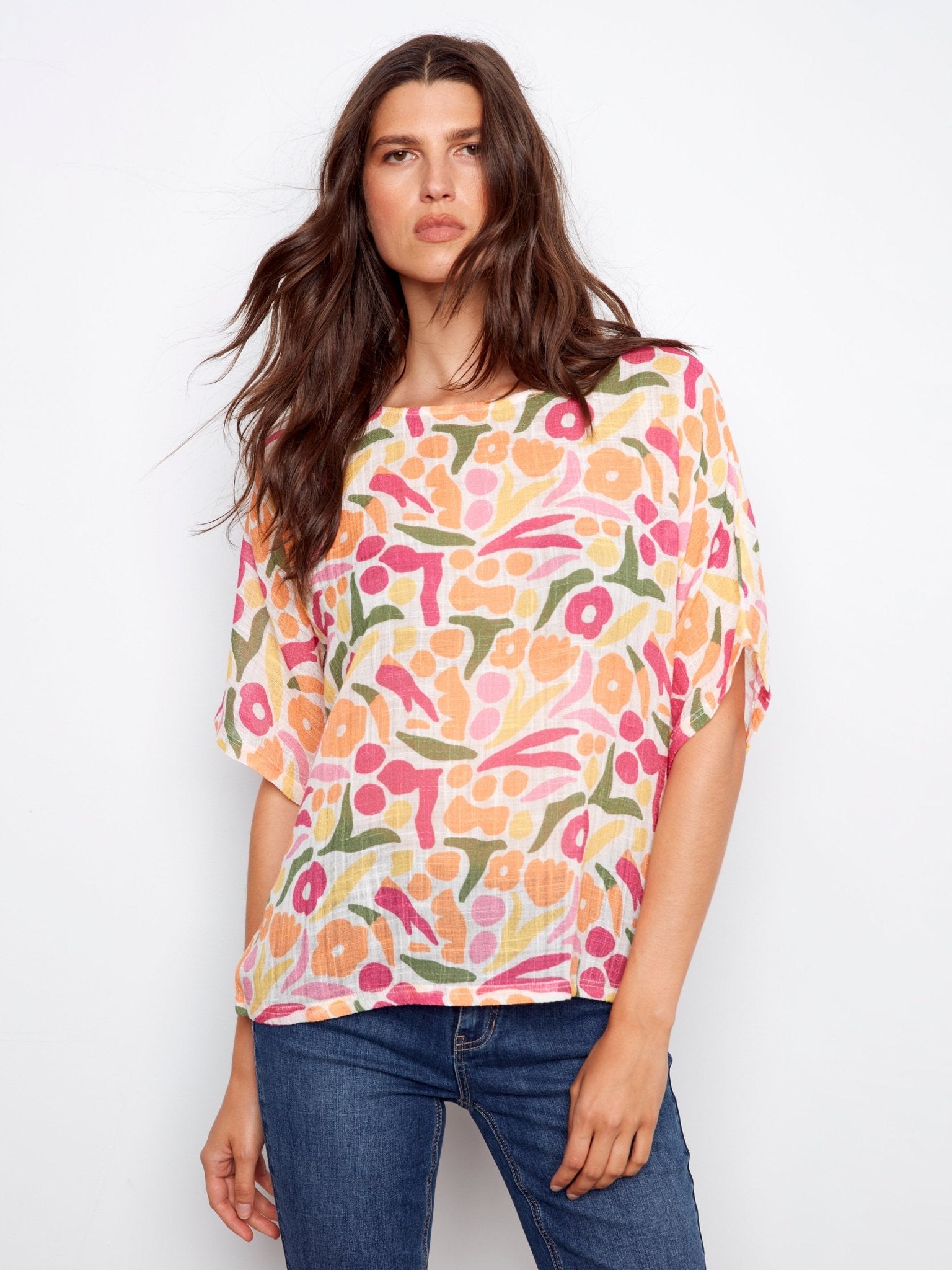Printed Dolman Cotton Blouse - Charlie B - 690178768262 - Sugar River Shoppe - 