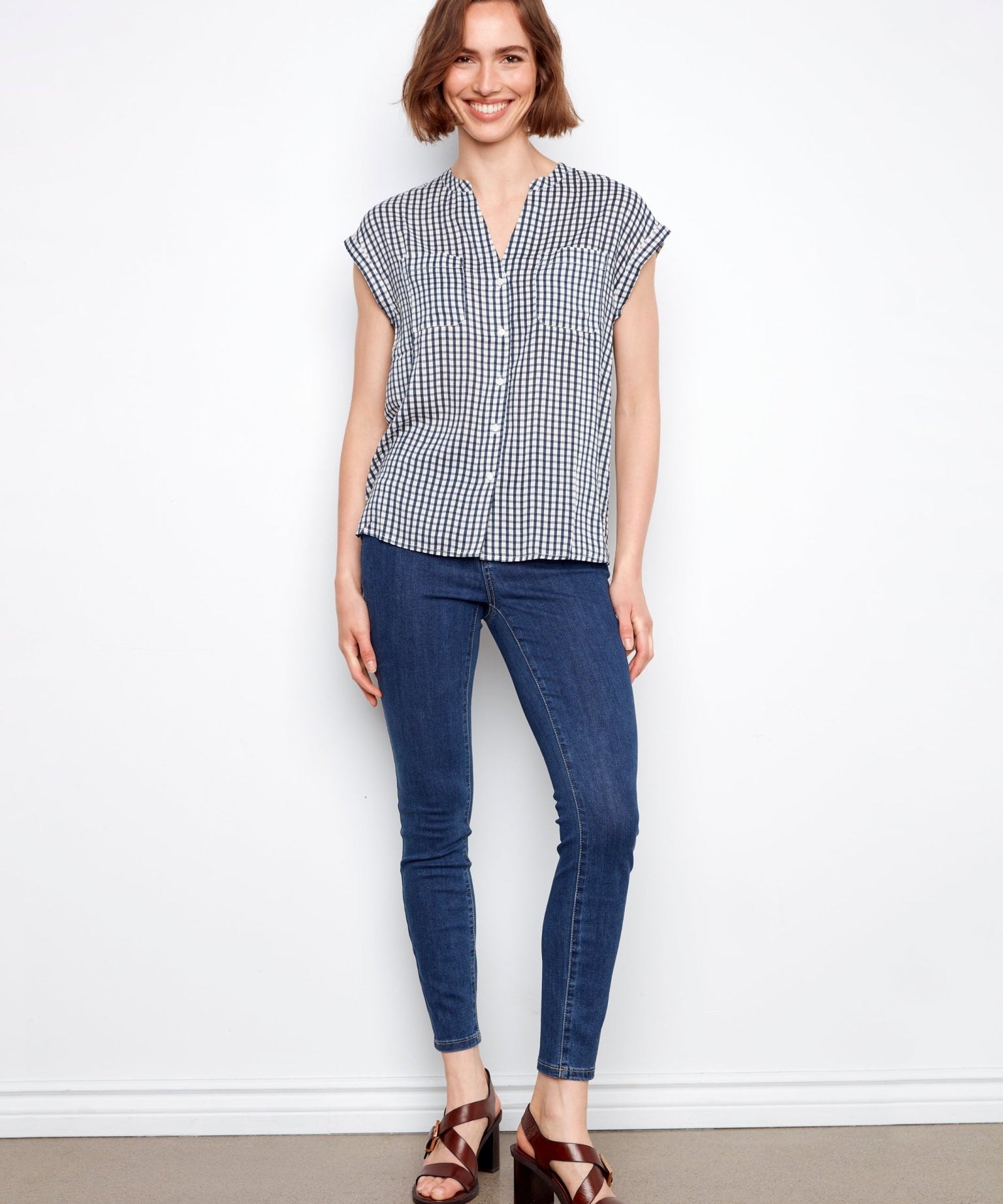 Printed Gingham Button - Up Blouse - Charlie B - 690178747441 - Sugar River Shoppe - 