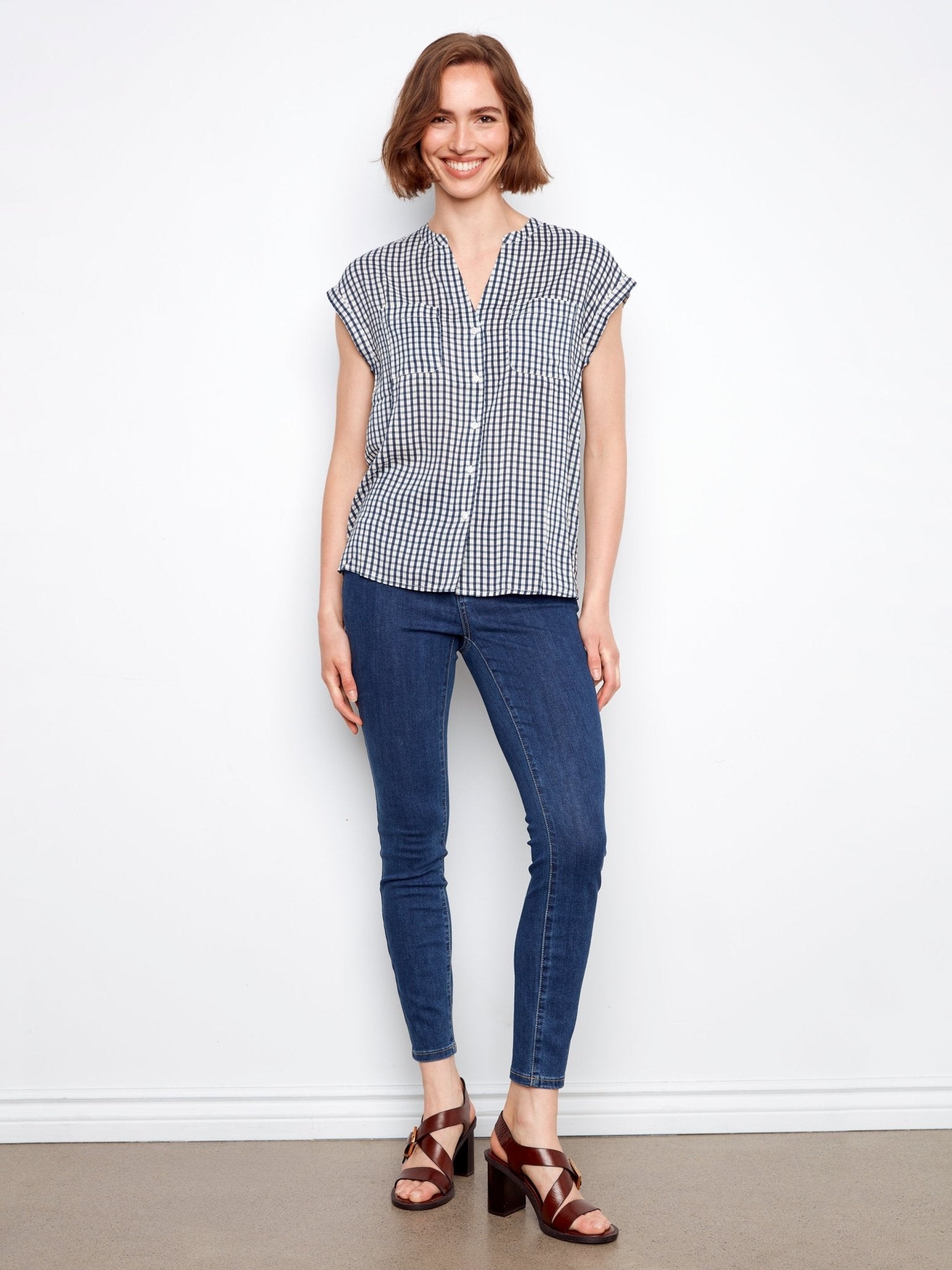 Printed Gingham Button - Up Blouse - Charlie B - 690178747441 - Sugar River Shoppe - 
