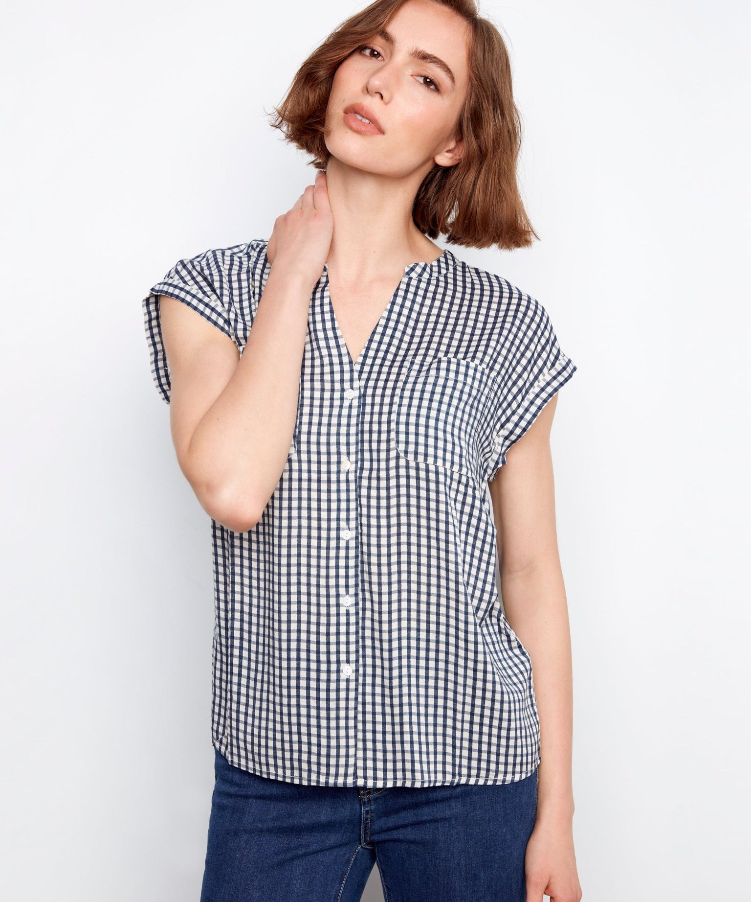 Printed Gingham Button - Up Blouse - Charlie B - 690178747441 - Sugar River Shoppe - 