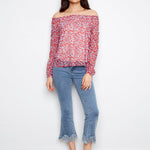 Printed Long Raglan Balloon Sleeve Off Shoulder Blouse - Charlie B - 690178765308 - Sugar River Shoppe - 