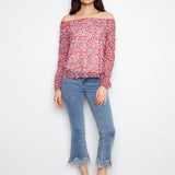 Printed Long Raglan Balloon Sleeve Off Shoulder Blouse - Charlie B - 690178765308 - Sugar River Shoppe - 