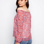 Printed Long Raglan Balloon Sleeve Off Shoulder Blouse - Charlie B - 690178765308 - Sugar River Shoppe - 