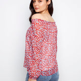 Printed Long Raglan Balloon Sleeve Off Shoulder Blouse - Charlie B - 690178765308 - Sugar River Shoppe - 