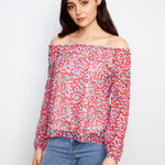 Printed Long Raglan Balloon Sleeve Off Shoulder Blouse - Charlie B - 690178765308 - Sugar River Shoppe - 