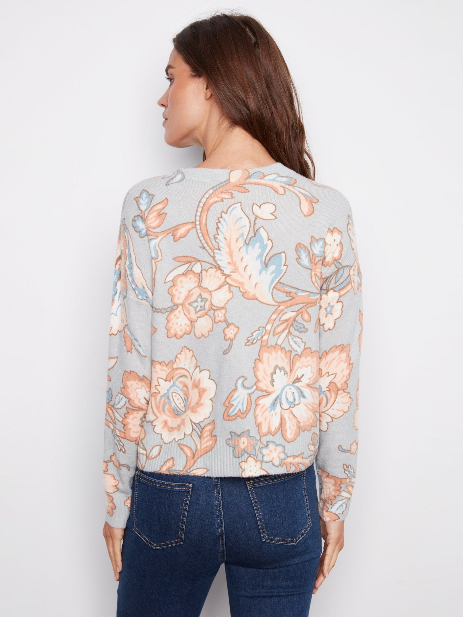 Printed Long Sleeved Crew Neck Sweater - Charlie B - 690178706592 - Sugar River Shoppe - 