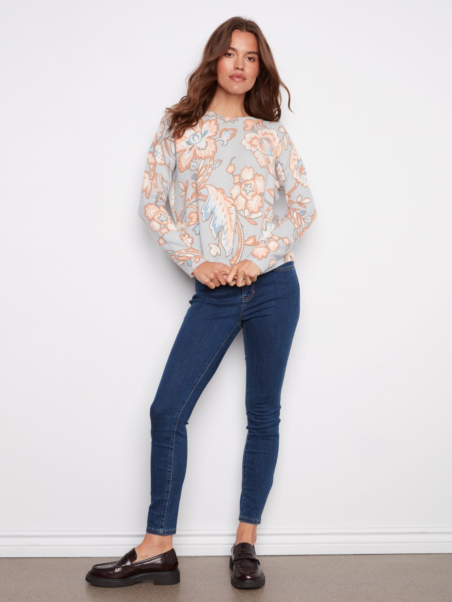 Printed Long Sleeved Crew Neck Sweater - Charlie B - 690178706592 - Sugar River Shoppe - 