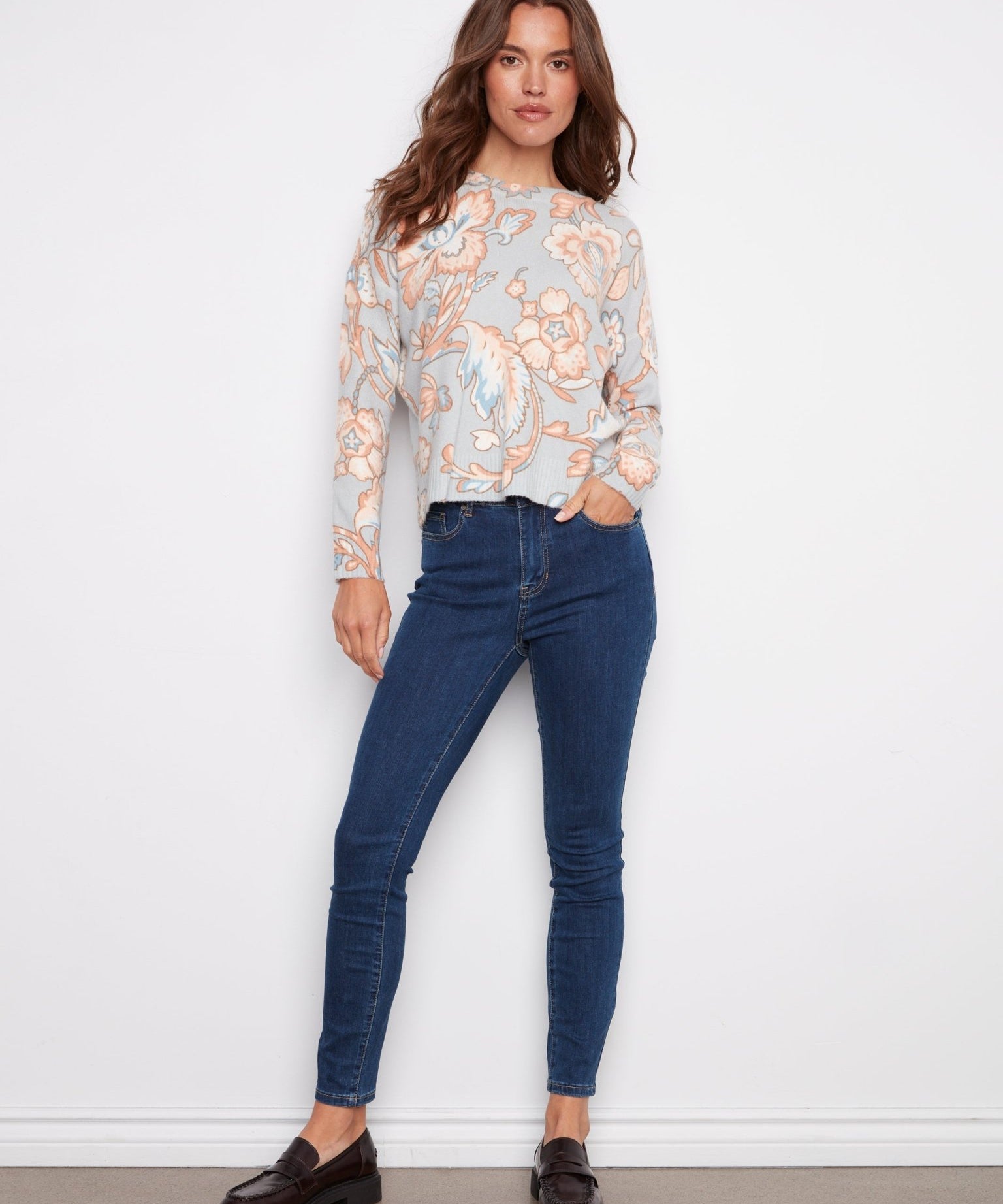 Printed Long Sleeved Crew Neck Sweater - Charlie B - 690178706592 - Sugar River Shoppe - 