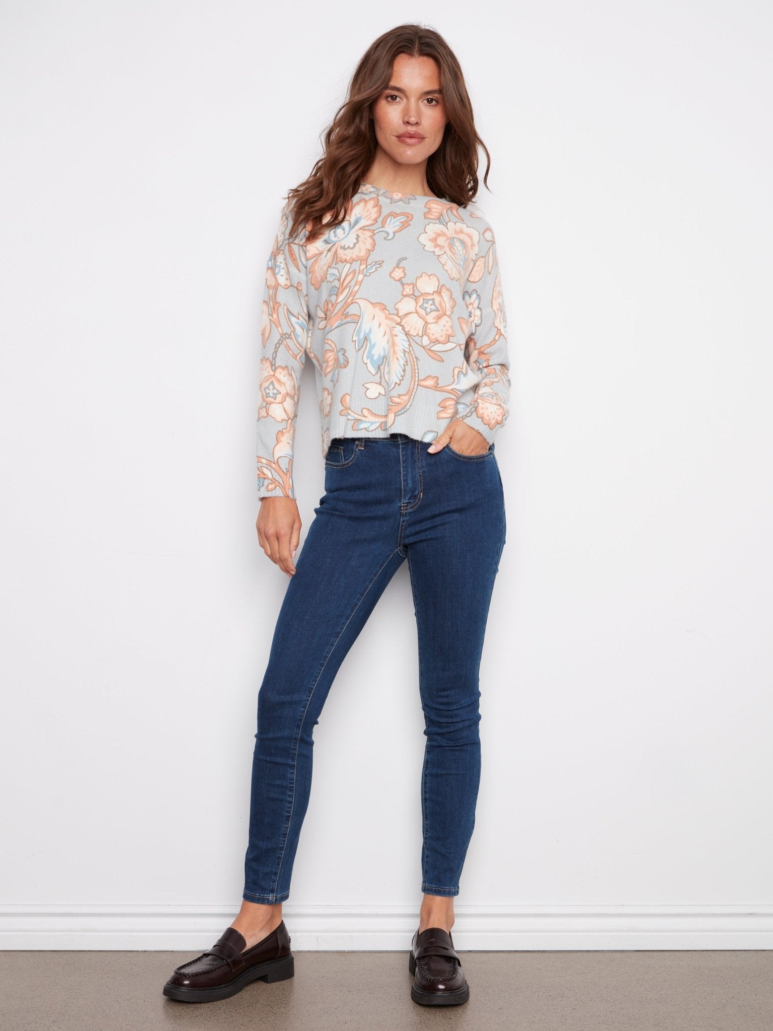 Printed Long Sleeved Crew Neck Sweater - Charlie B - 690178706592 - Sugar River Shoppe - 