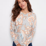Printed Long Sleeved Crew Neck Sweater - Charlie B - 690178706592 - Sugar River Shoppe - 