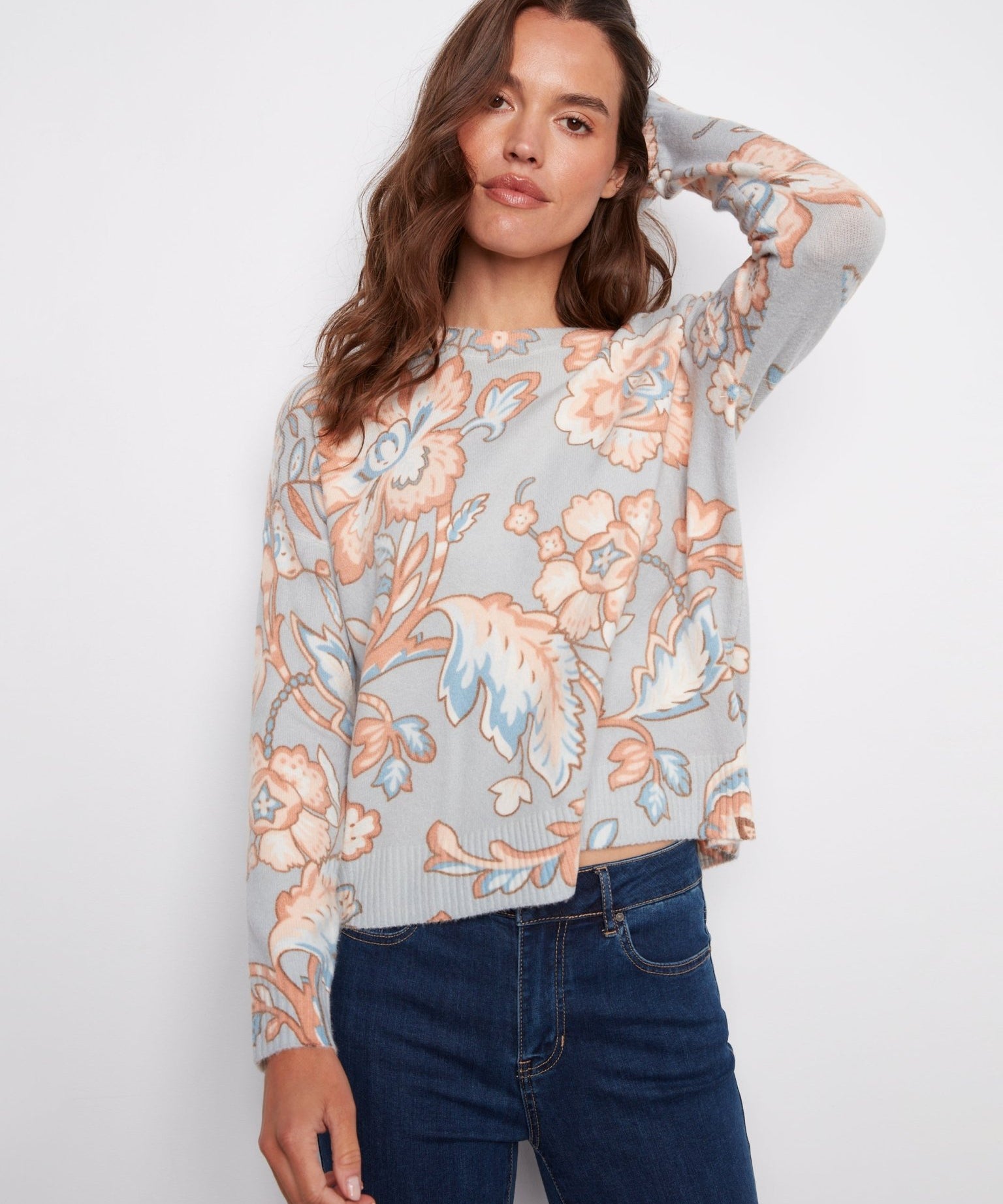 Printed Long Sleeved Crew Neck Sweater - Charlie B - 690178706592 - Sugar River Shoppe - 