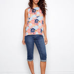 Printed Sleeveless Blouse with Back Keyhole - Charlie B - 690178746062 - Sugar River Shoppe - 