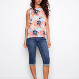 Printed Sleeveless Blouse with Back Keyhole - Charlie B - 690178746062 - Sugar River Shoppe - 